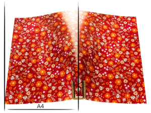 Italian leather panel Russo sakura fuoco red flower print