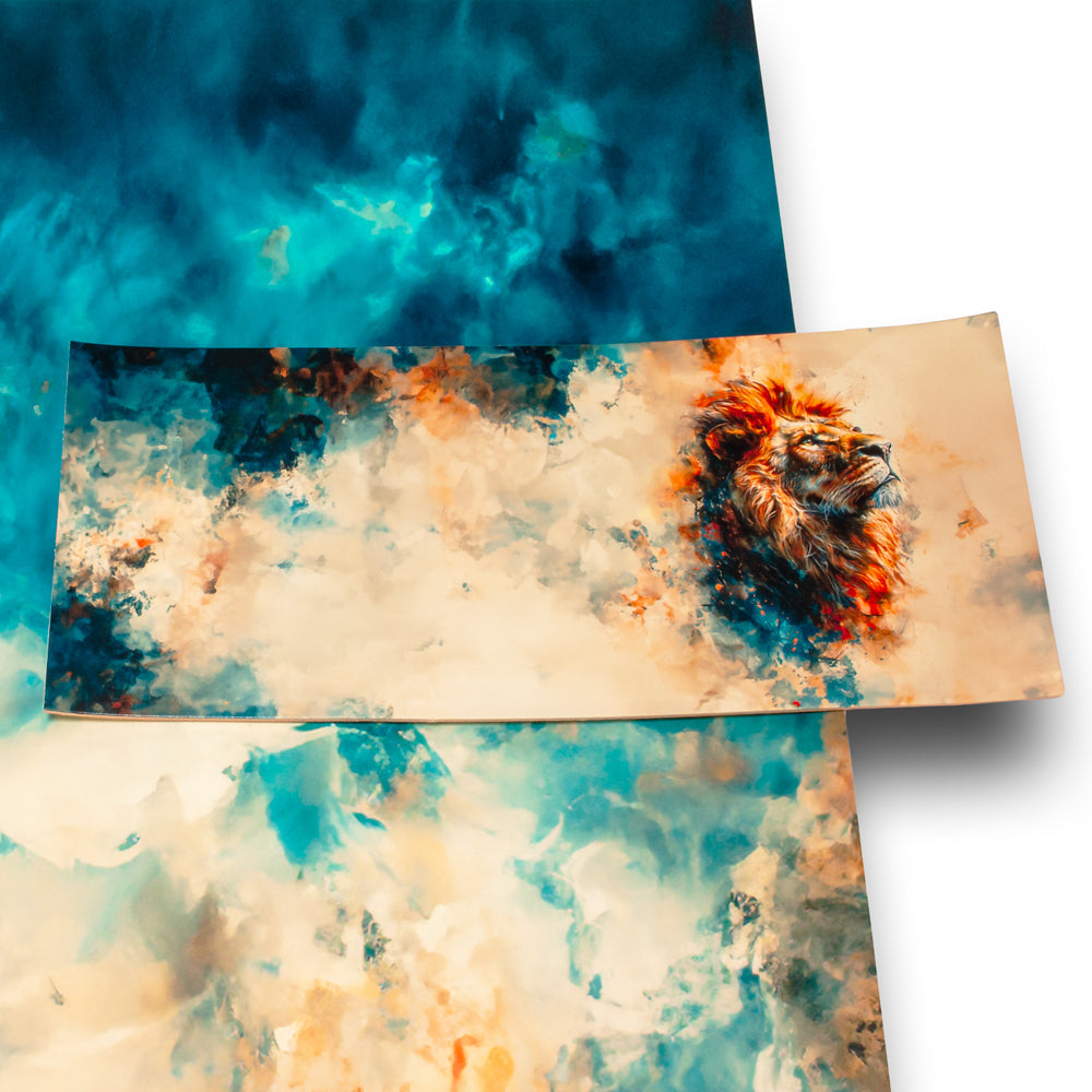 Vegetable tanned leather wallet cover with a lion head printed