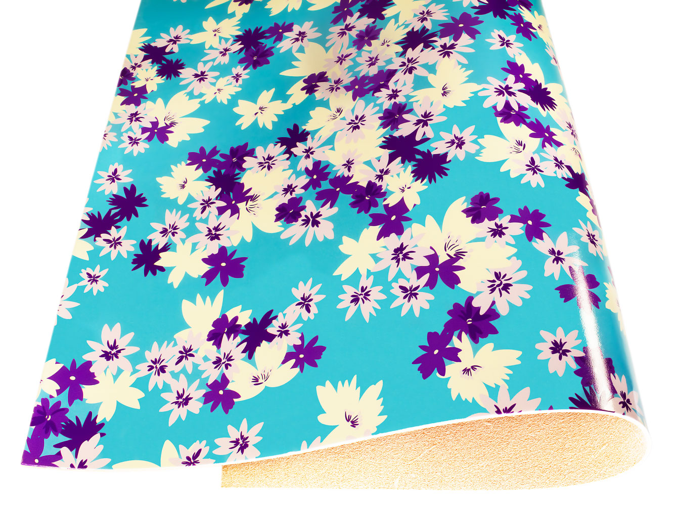 Vegetable tanned leather Russo sakura aqua light blue flower print