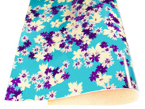 Vegetable tanned leather Russo sakura aqua light blue flower print