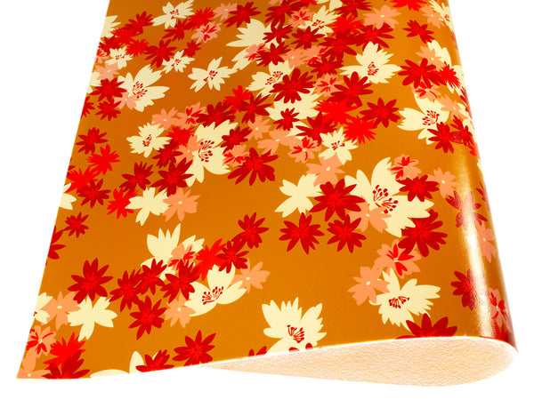 Vegetable tanned leather Russo sakura biscuit light brown flower print