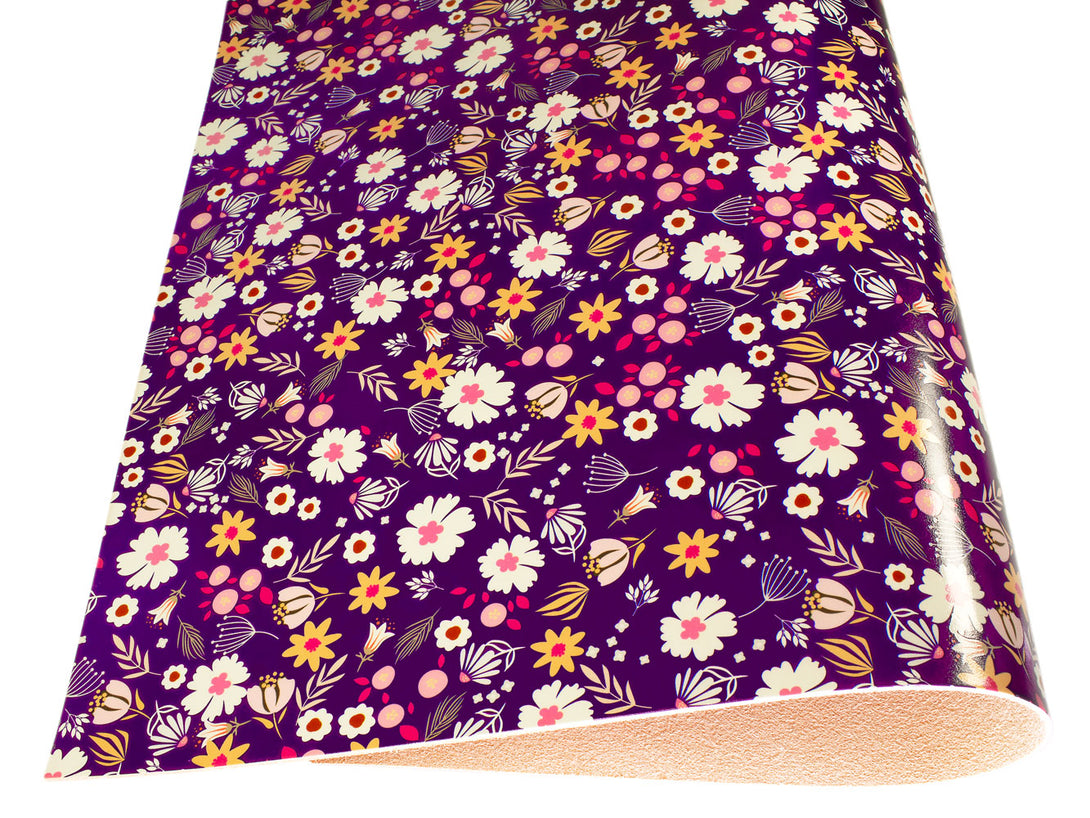 Vegetable tanned leather Russo sakura roxo purple flower print